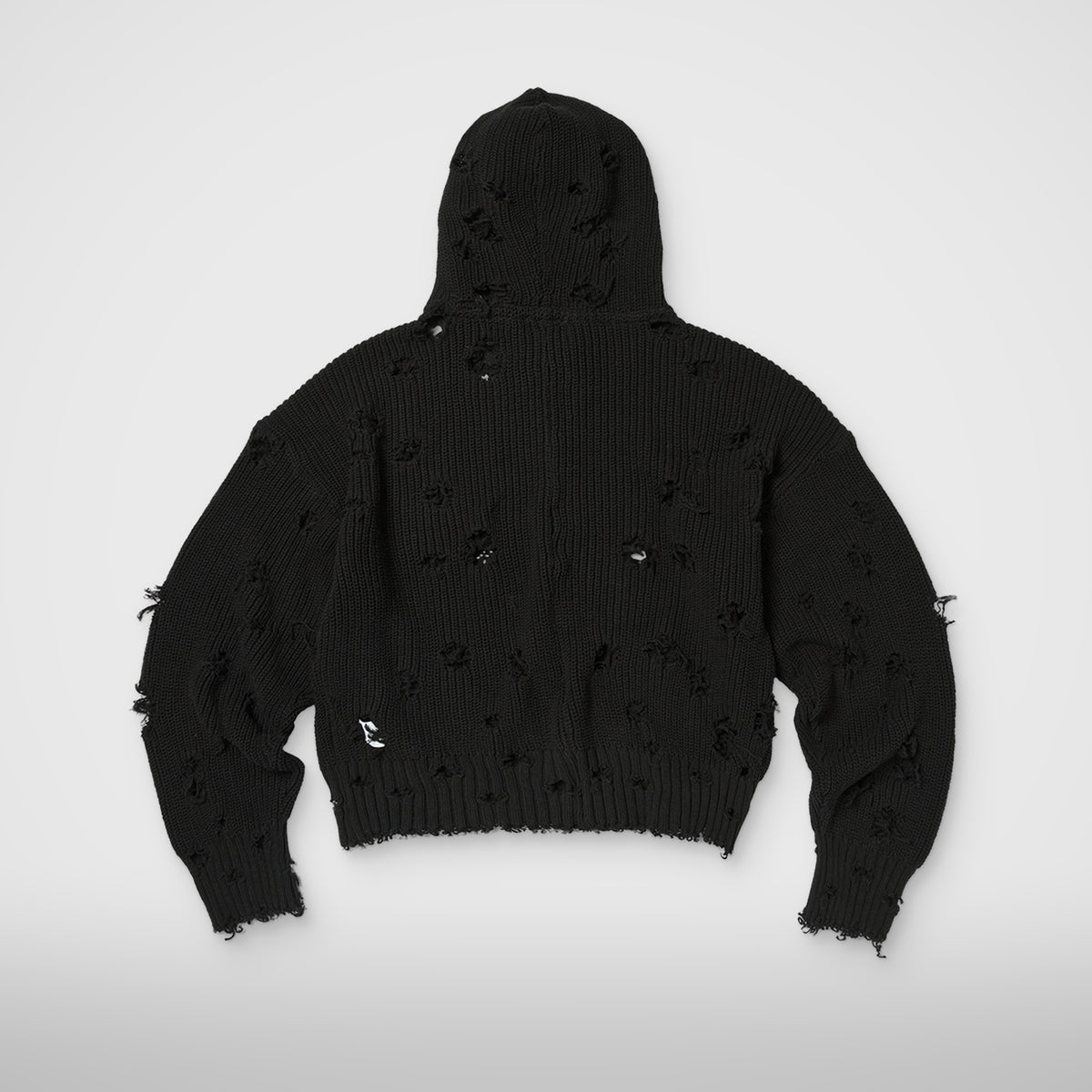Thug Club TC Destroyed Knit Zip-Up Hoodie in black, view 2 of 2