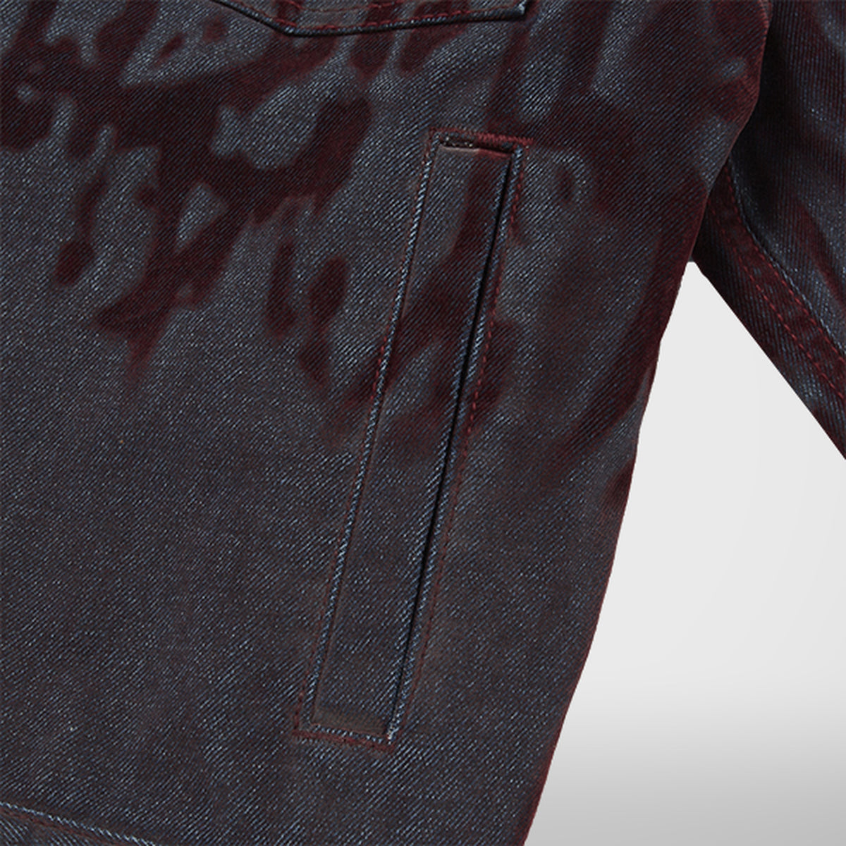 Thug Club Blood Lazered Denim Jacket in red, view 6 of 9
