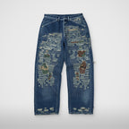 Thug Club Vintage-Stitched Camo Denim Pants in blue