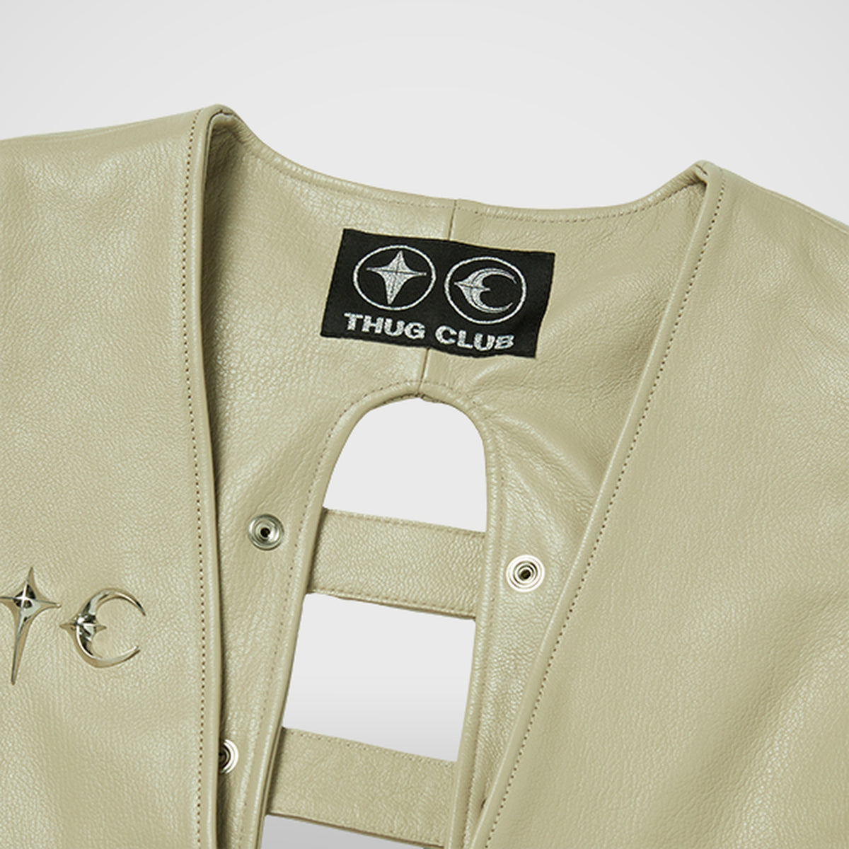 Thug Club Goat Skin Leather Vest in ivory, view 3 of 9