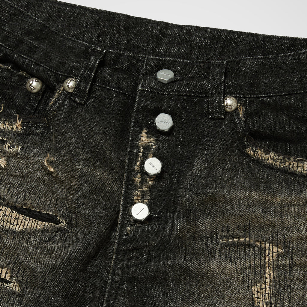 Thug Club Skull Stitch Ripped Denim Pants in black, view 3 of 4