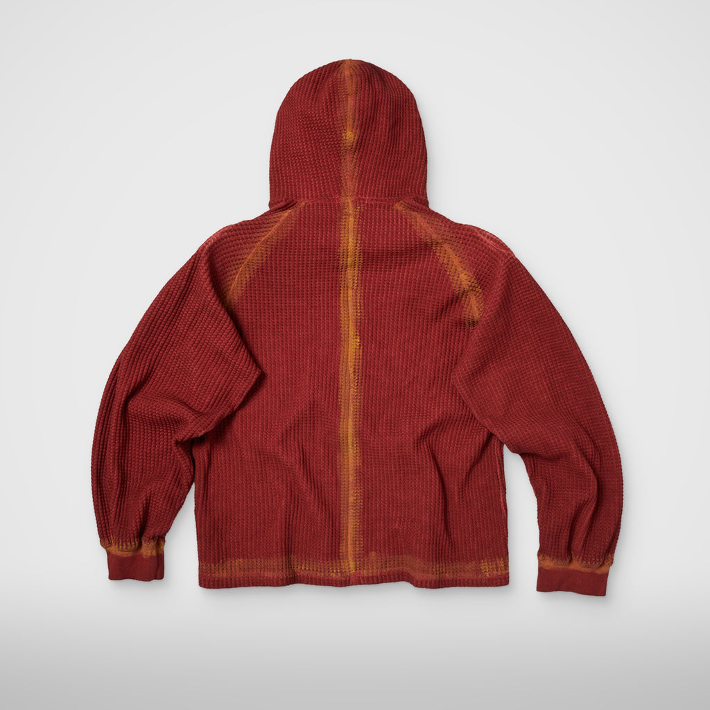 Thug Club Bulk Shoulder Painted Line Waffle Hoodie in red/yellow, view 2 of 2