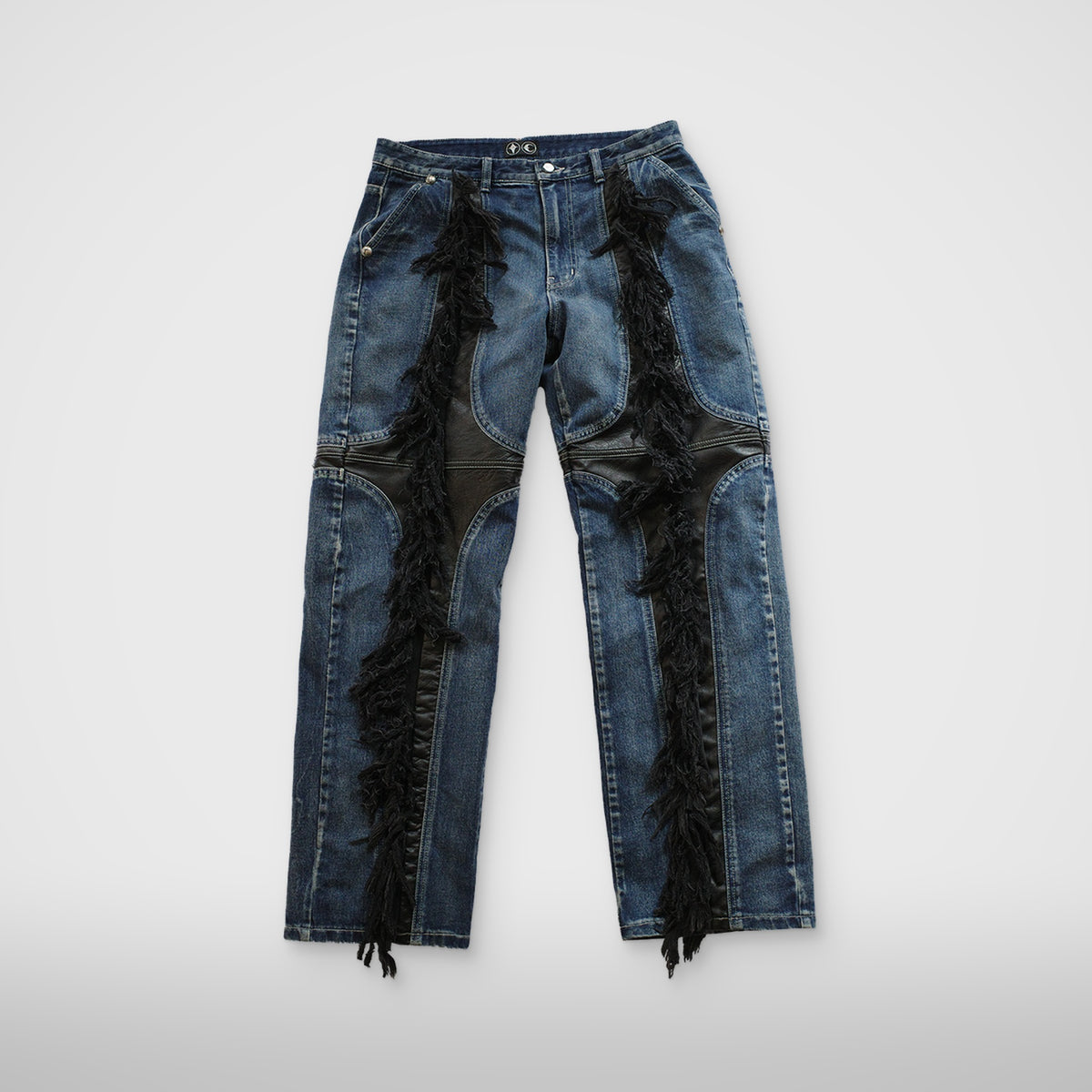 Thug Club Mohican Leather Denim Pants in blue, view 2 of 6