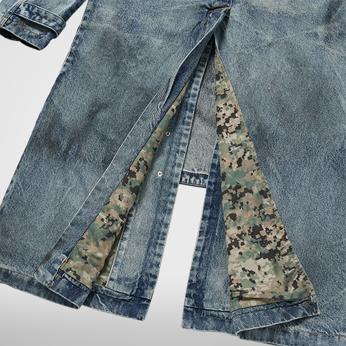 Thug Club Bio Soldier Denim Trench Coat in blue, view 8 of 10