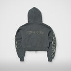 Thug Club Leather Flame Cropped Hooded Zip-Up in gray, view 2 of 2