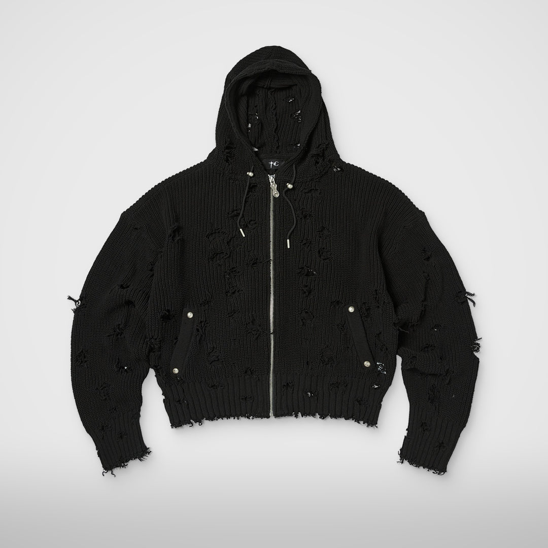TC Destroyed Knit Zip-Up Hoodie