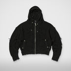 Thug Club TC Destroyed Knit Zip-Up Hoodie in black