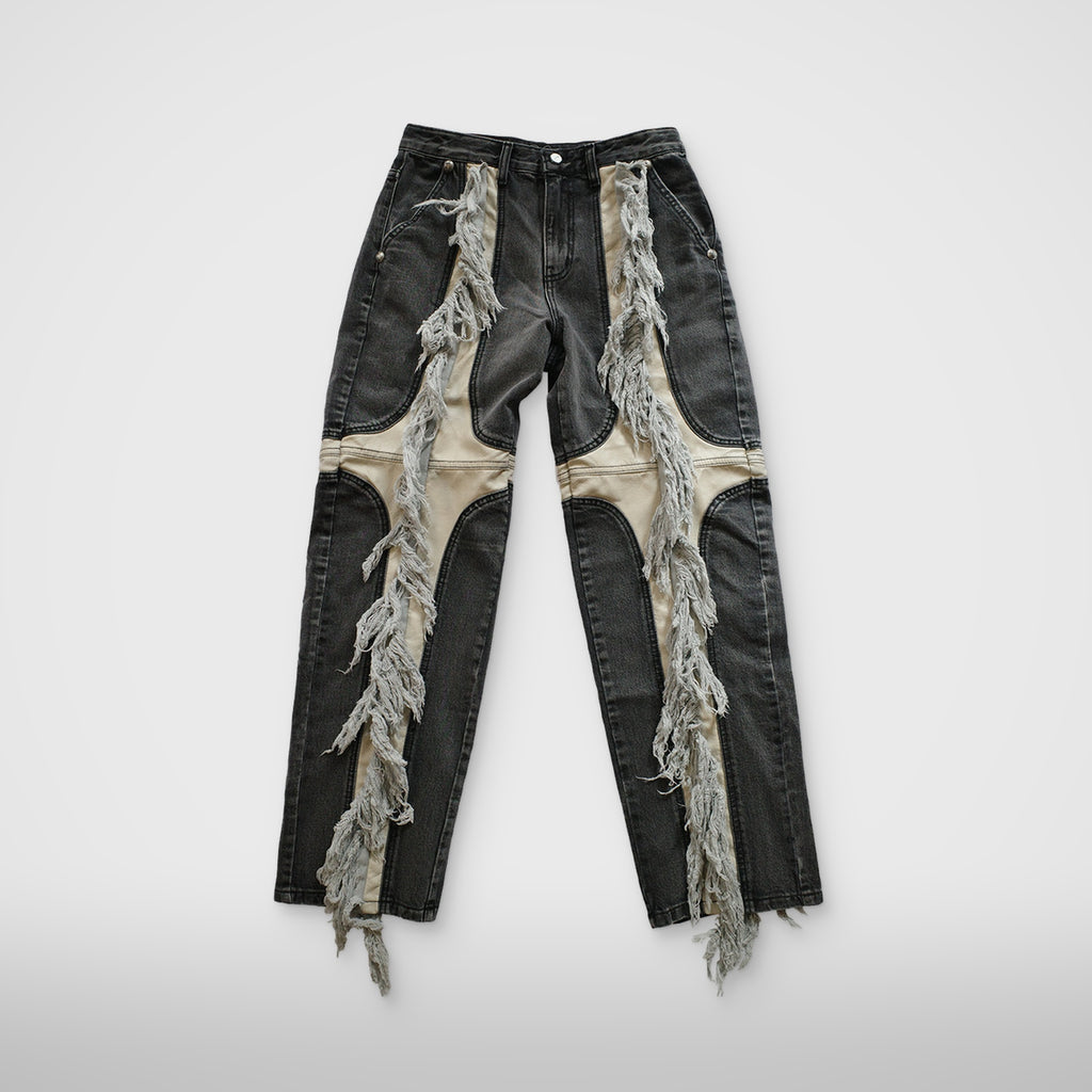 Thug Club Mohican Leather Denim Pants in blk/wht