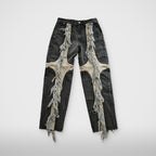 Thug Club Mohican Leather Denim Pants in blk/wht