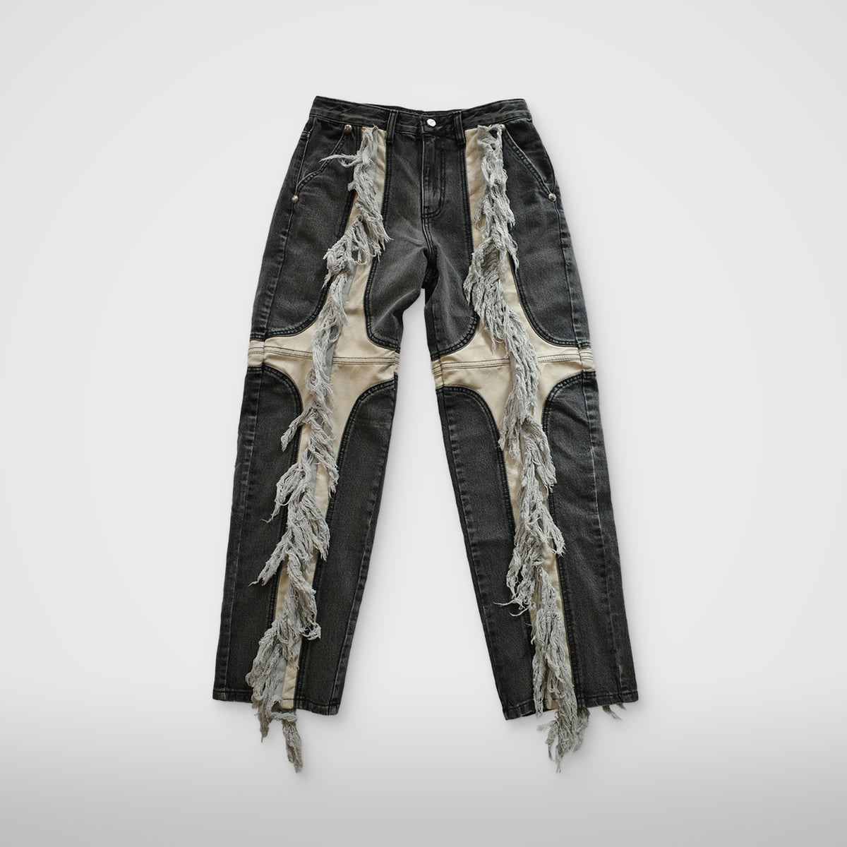 Thug Club Mohican Leather Denim Pants in blk/wht
