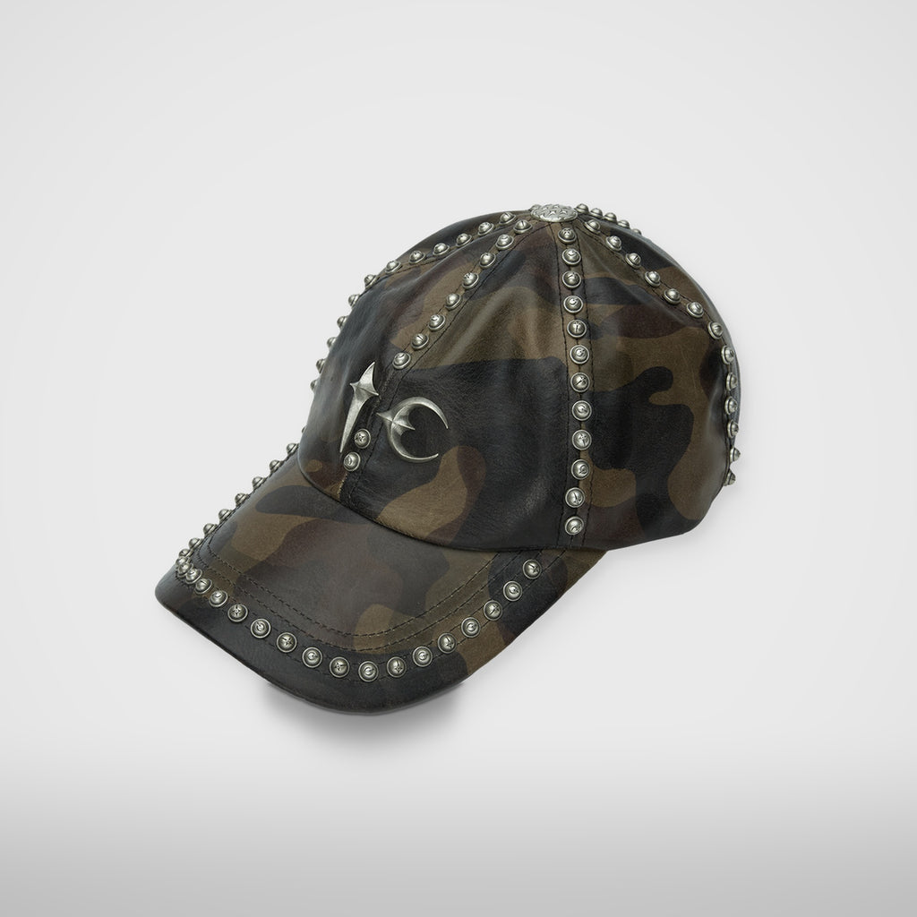 Thug Club Studded Camo Leather Cap in dark camo, view 2 of 3
