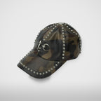Thug Club Studded Camo Leather Cap in dark camo, view 2 of 3