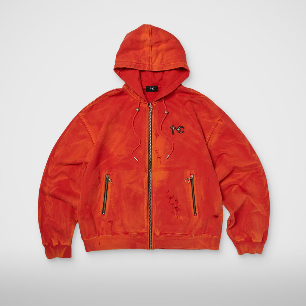 Thug Club TC Two Tone Washed Zip-Up Hoodie in red, front view