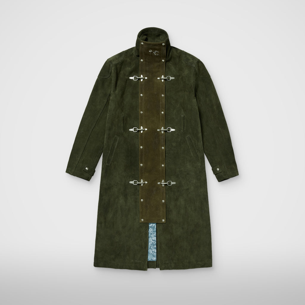 Thug Club Bio Soldier Leather Trench Coat in khaki