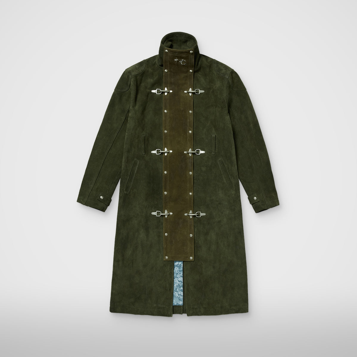 Thug Club Bio Soldier Leather Trench Coat in khaki