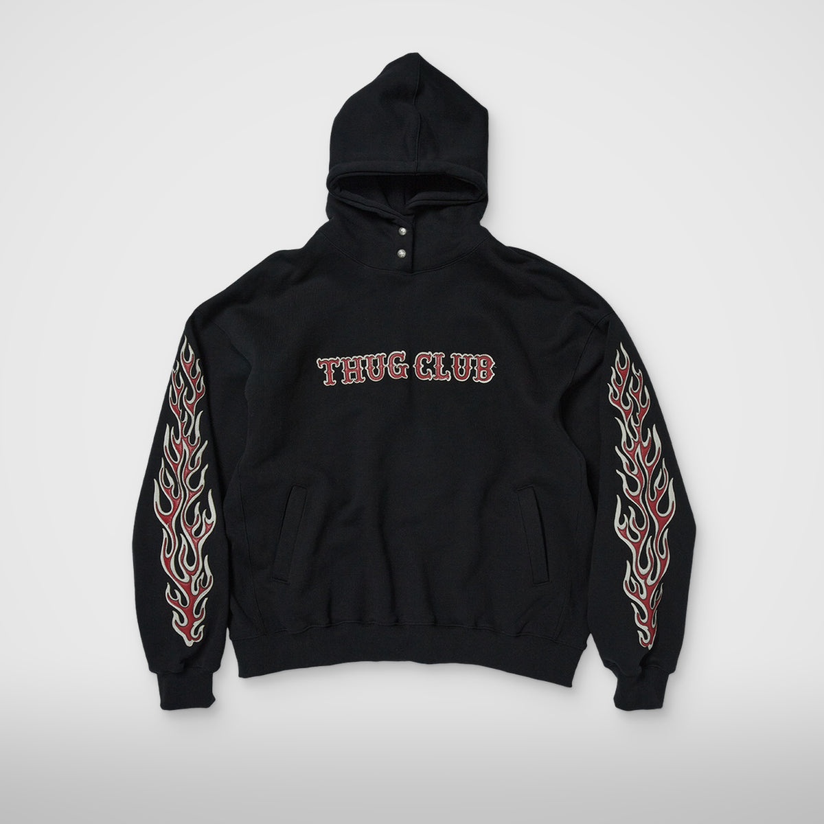 Thug Club Leather Flame Hoodie in black