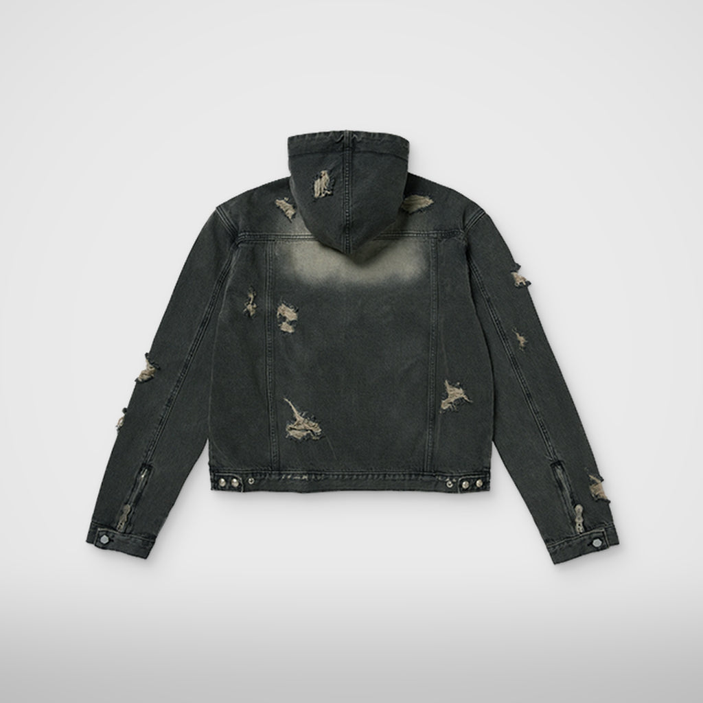 Thug Club Denim Zip-Up Hoodie in black, view 2 of 10