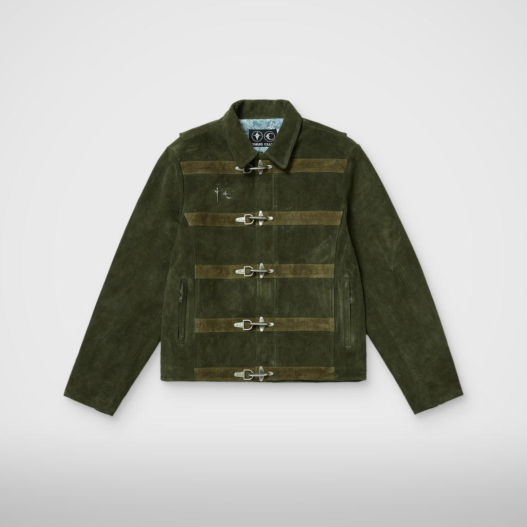 Thug Club Bio Soldier Leather Jacket in khaki