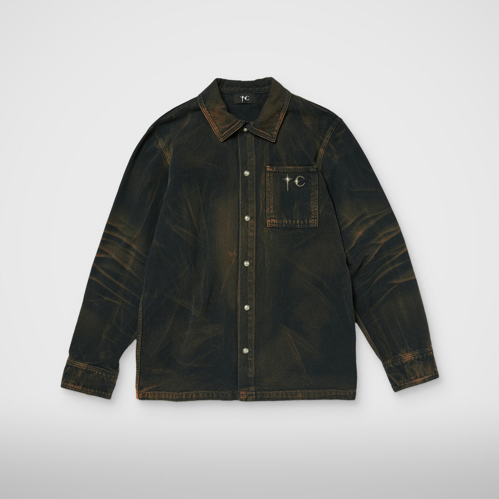 Thug Club TC Two Tone Washed Shirt in rust black, front view
