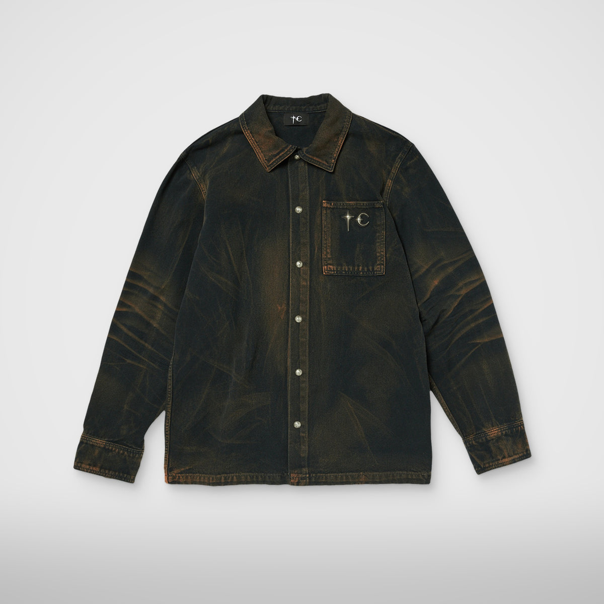 Thug Club TC Two Tone Washed Shirt in rust black, front view