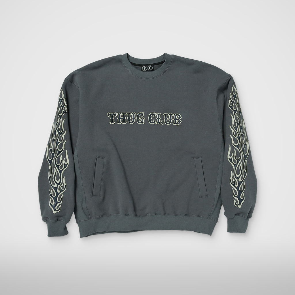 Thug Club Leather Flame Sweatshirt in gray