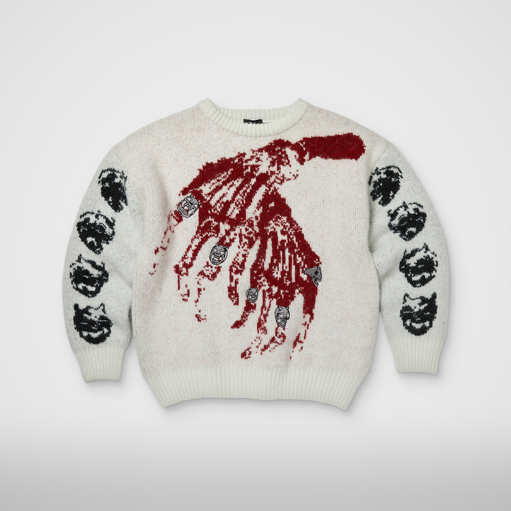 Thug Club TC Bone Cross Knit Sweater in white