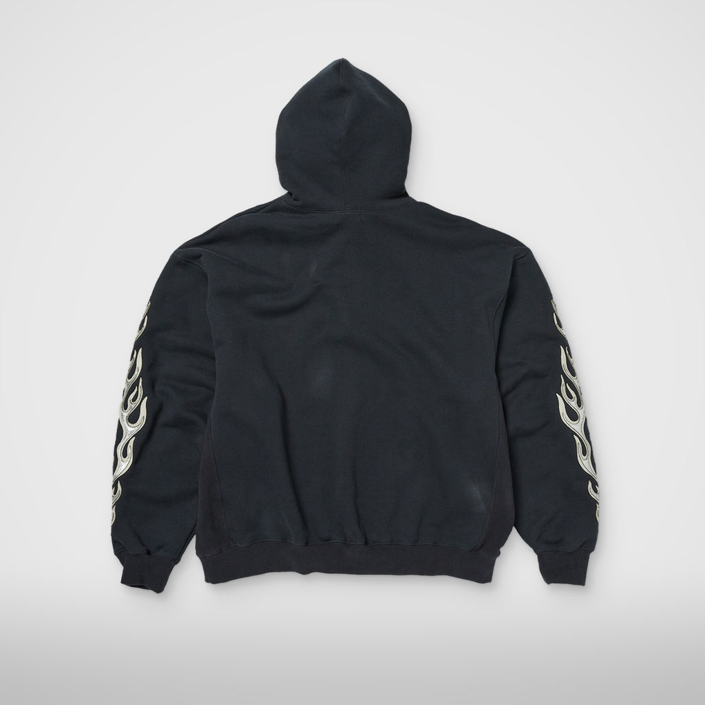 Thug Club Leather Flame Hoodie in navy, view 2 of 2