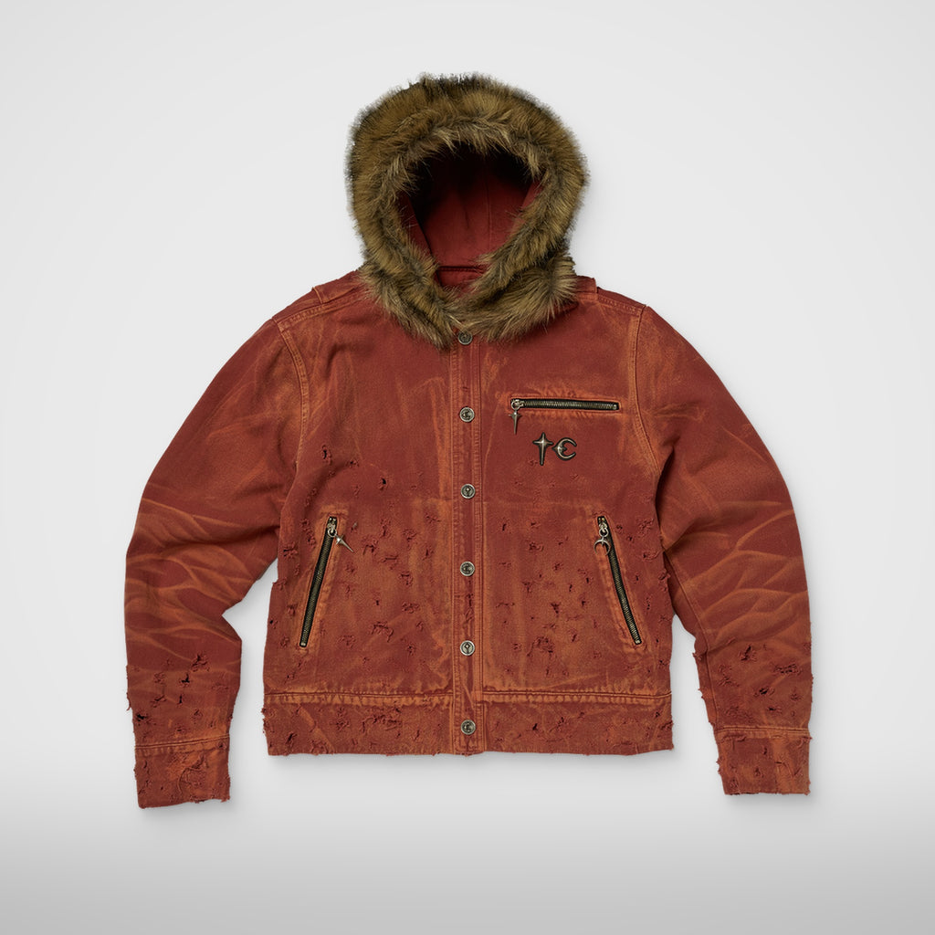 TC Two Tone Washed Fur Hooded Jacket