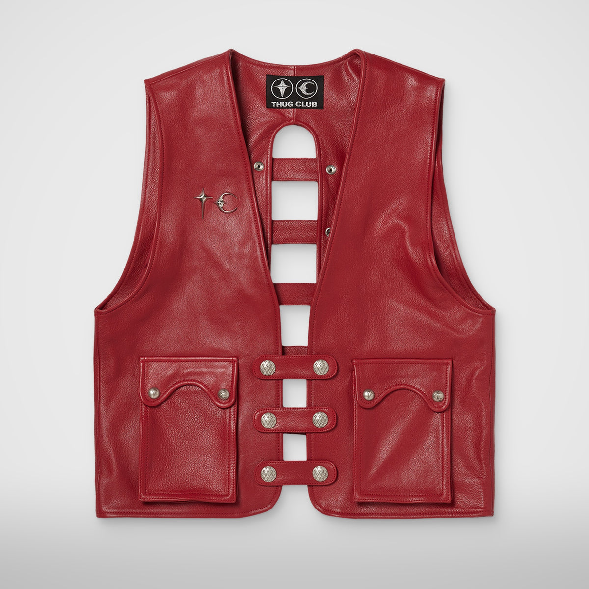 Thug Club Goat Skin Leather Vest in red