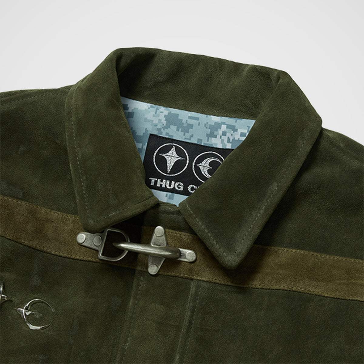 Thug Club Bio Soldier Leather Jacket in khaki, view 3 of 8
