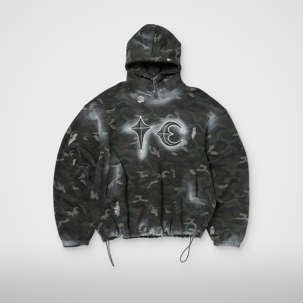 Thug Club Sprayed Camoflage Rock Hoodie in camo