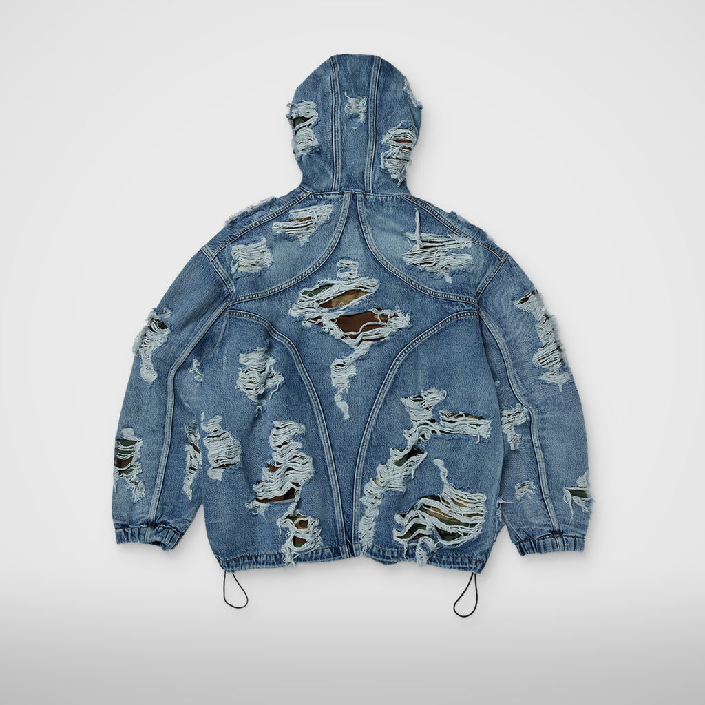 Thug Club Hell Denim Camo Hooded Zip-Up in blue, view 2 of 2