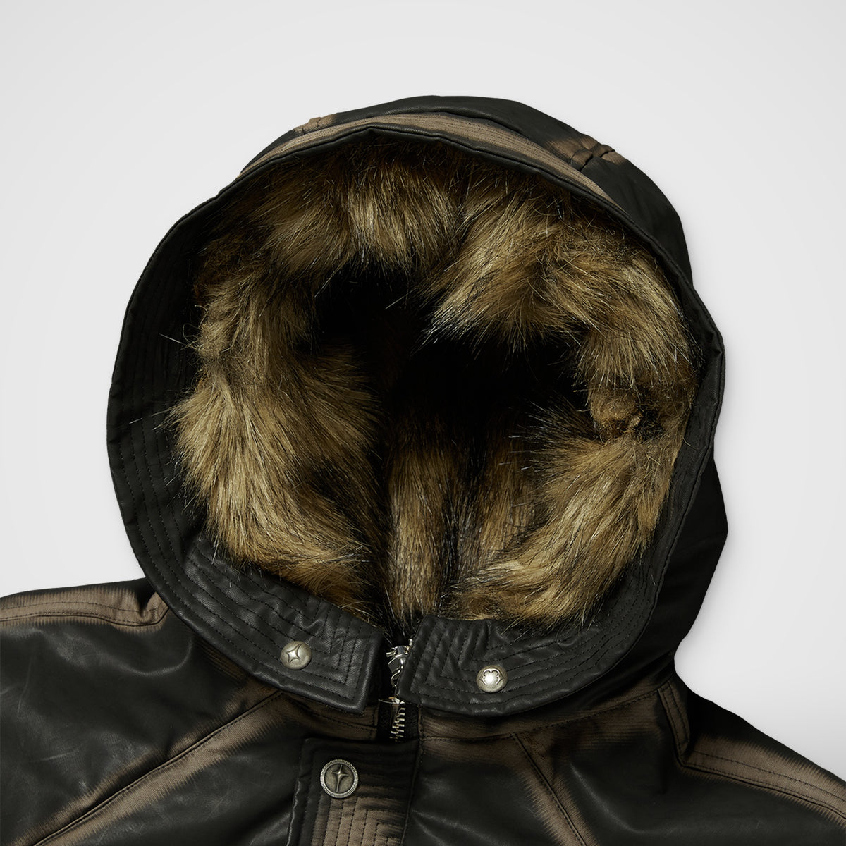 Thug Club Three Riding Skull Fur Hooded Jacket in black, view 4 of 11