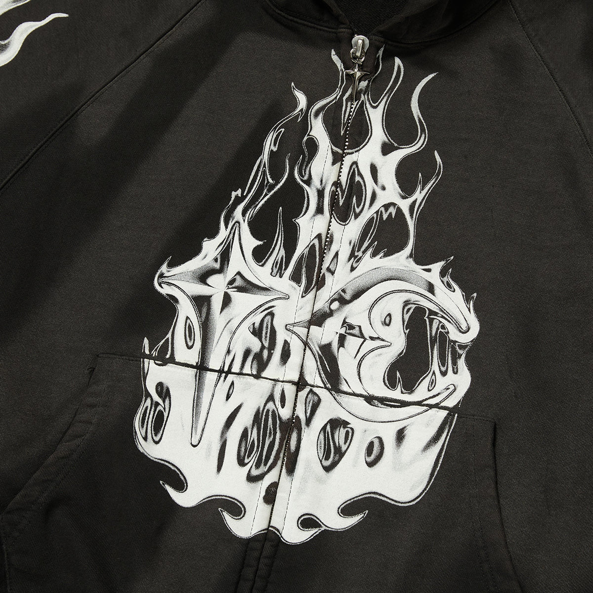 Thug Club Six Riding Skull Zip-Up Hoodie in black, view 3 of 6