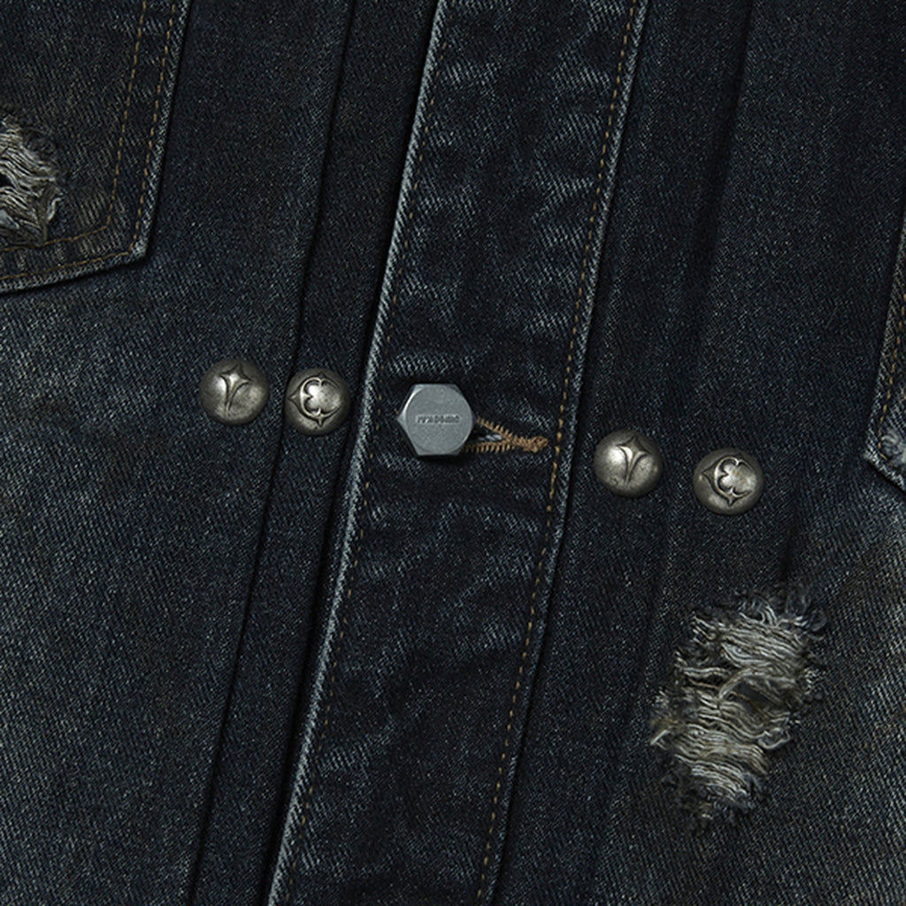 Thug Club Burn Down Denim Jacket in blue, view 5 of 9