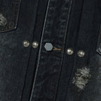 Thug Club Burn Down Denim Jacket in blue, view 5 of 9