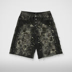 Thug Club Hard Washed Destroyed Denim Shorts in black