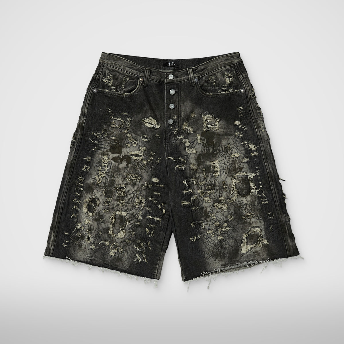 Thug Club Hard Washed Destroyed Denim Shorts in black
