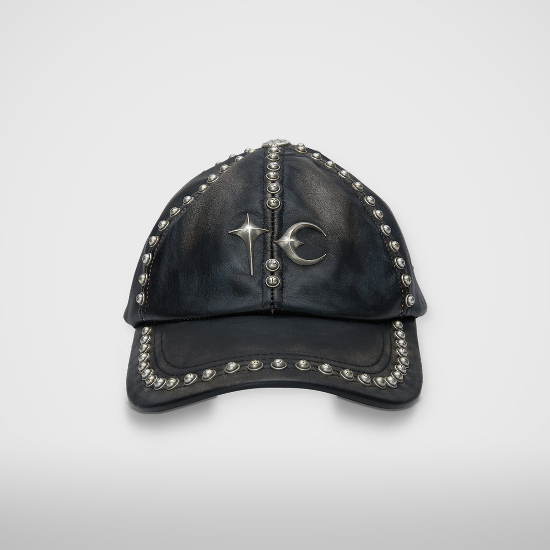 Studded Washed Leather Cap