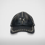 Thug Club Studded Washed Leather Cap in black