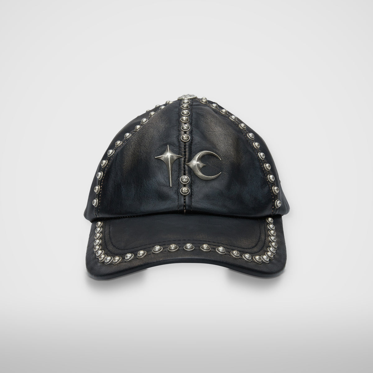 Thug Club Studded Washed Leather Cap in black