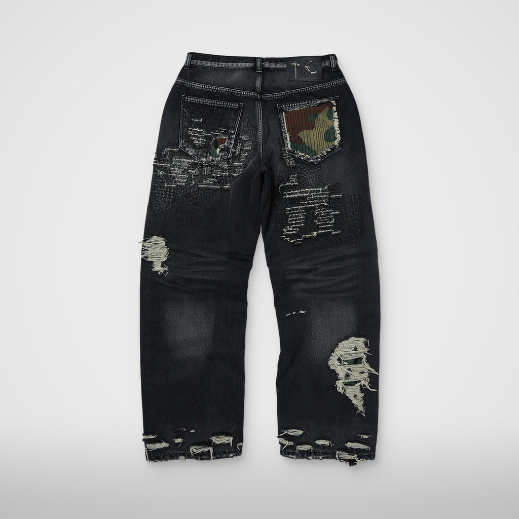 Thug Club Vintage-Stitched Camo Denim Pants in black, view 2 of 2