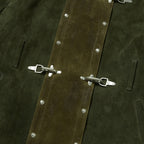 Thug Club Bio Soldier Leather Trench Coat in khaki, view 8 of 11