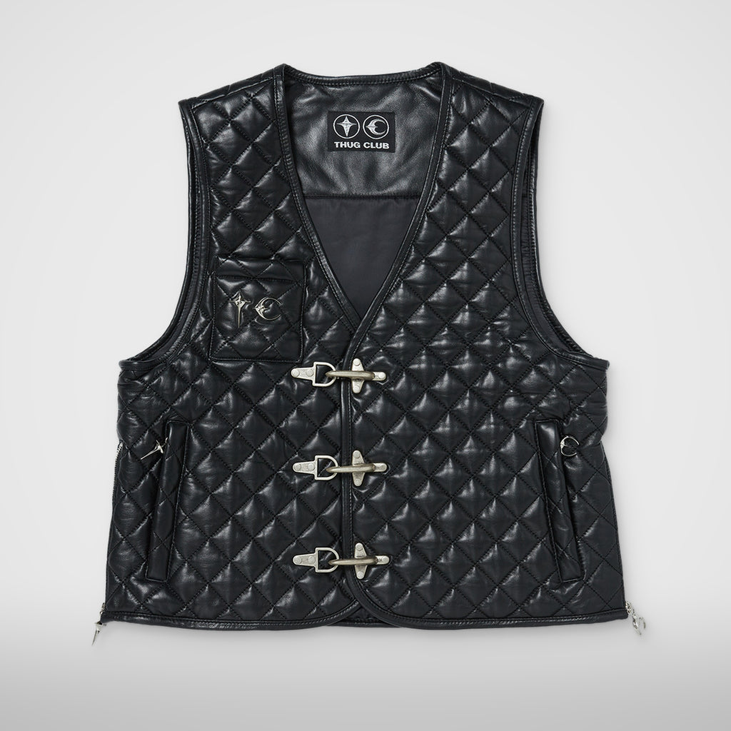 Thug Club TC Bone Leather Quilted Vest in black
