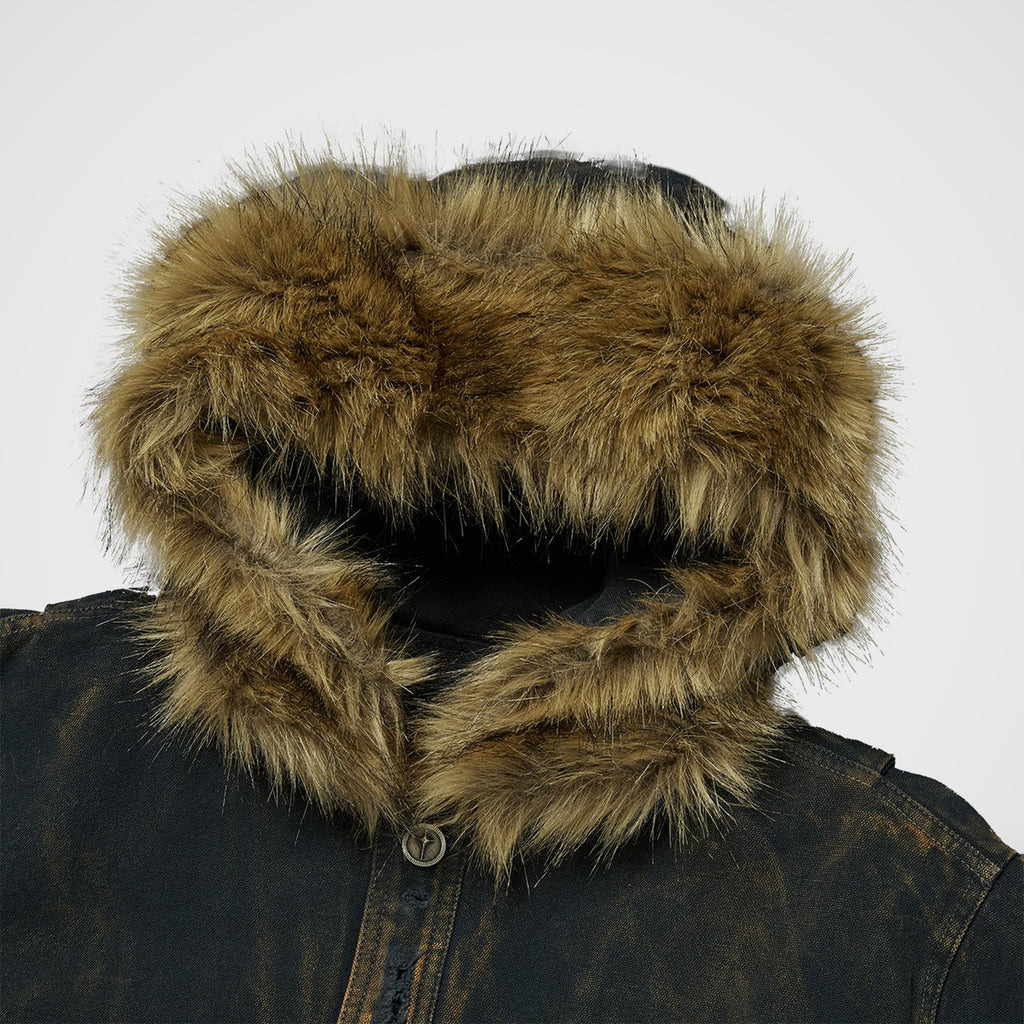 TC TWO TONE WASHED FUR HOODED JACKET