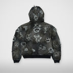Thug Club Hard-Washed Damaged Denim Hooded Zip-Up in black, view 2 of 2