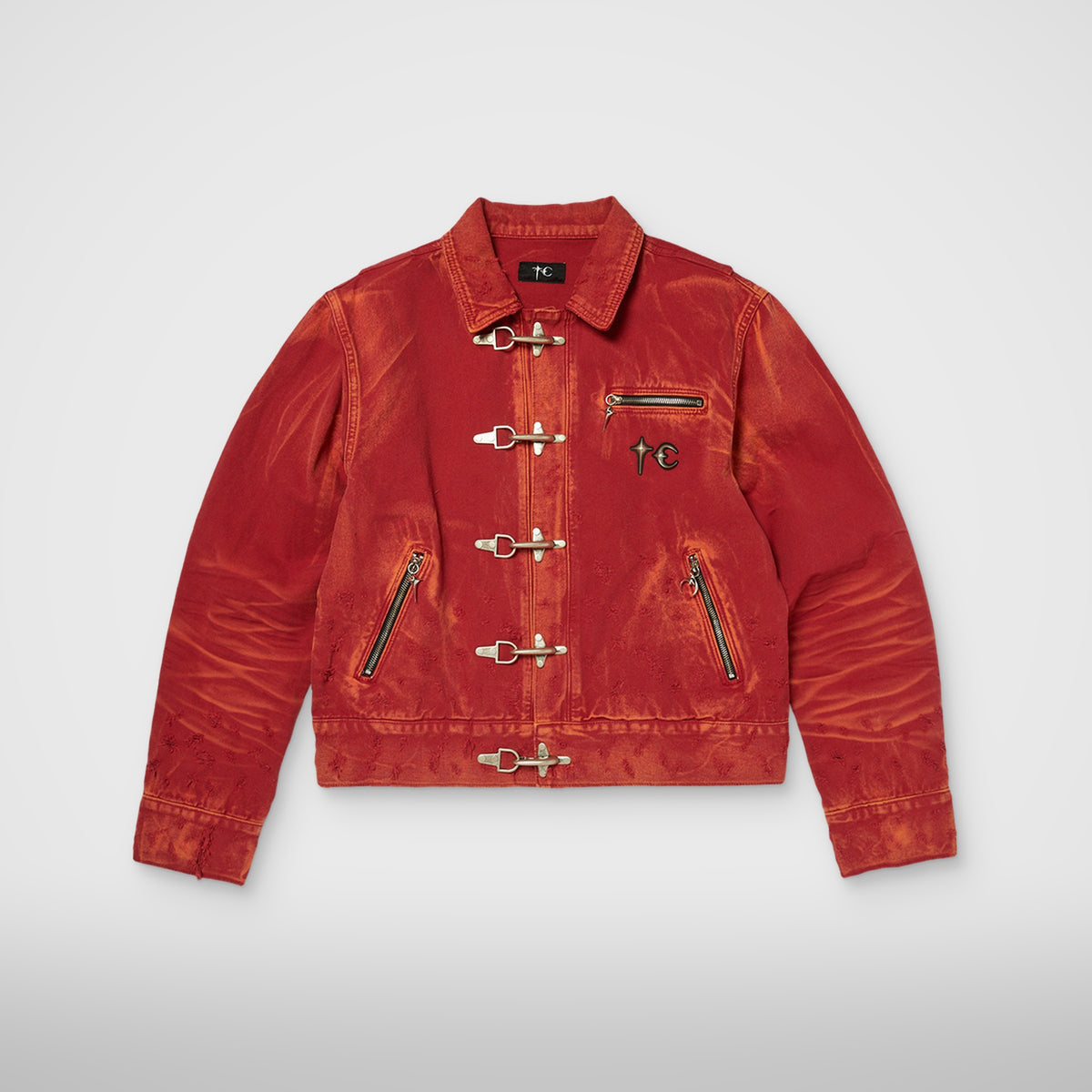 Thug Club TC Two Tone Washed Jacket in red, front view