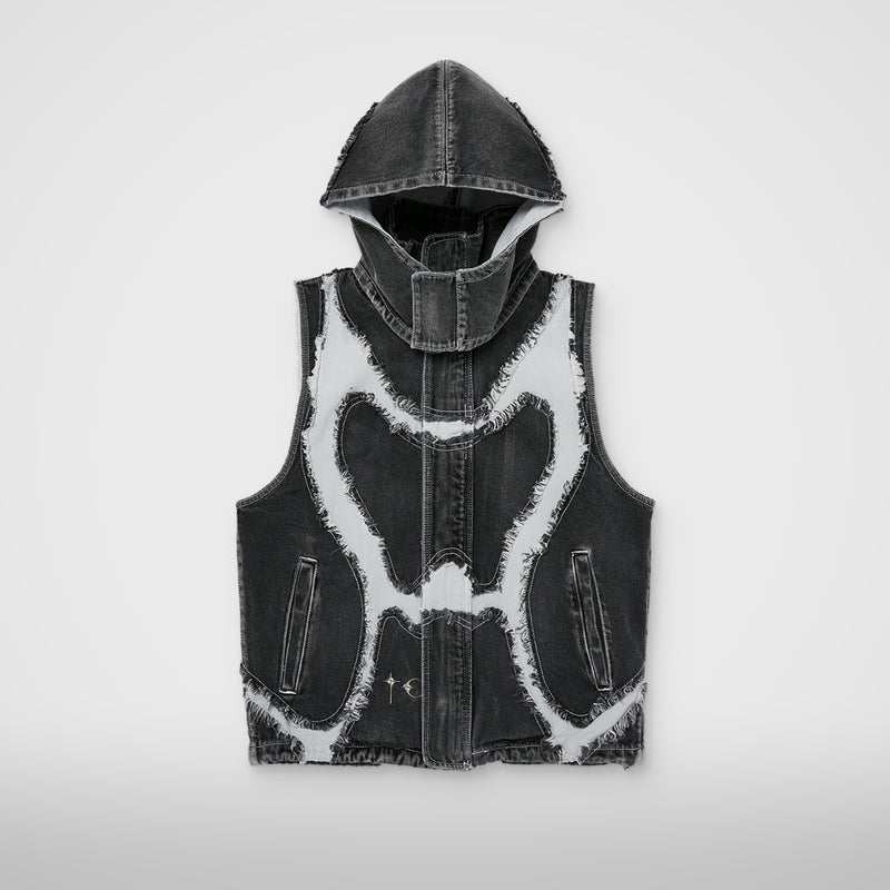 Thug Club Cave Denim Vest in blk/wht