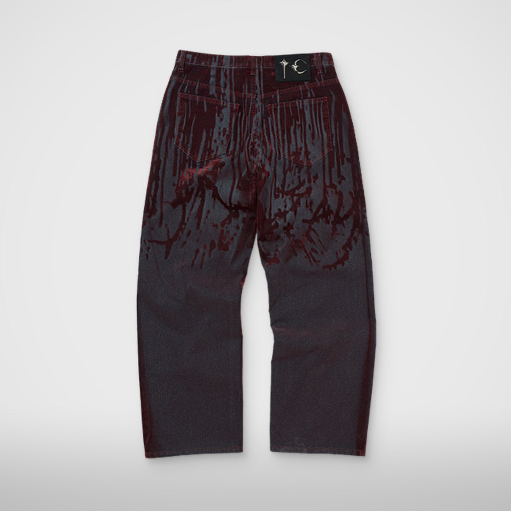 Thug Club Blood Lazered Denim Pants in red, view 2 of 7