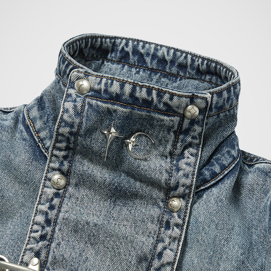Thug Club Bio Soldier Denim Trench Coat in blue, view 3 of 10